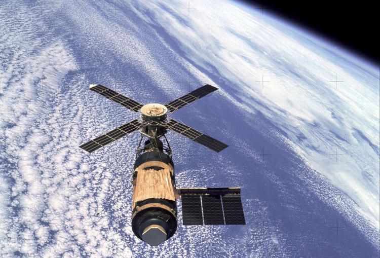 Skylab was the United States' first space station (the first ever space station was the Soviet Salyut 1). Skylab was a 77-ton outpost launched on May 14, 1973 on a modified Saturn V rocket from Kennedy Space Center (formally Cape Canaveral). It remained in Earth orbit from 1973 to 1979 and was visited by crews three times between 1973 and 1974. They reached the station by a Command/Service Module (CSM) launched atop the smaller Saturn IB. Skylab program objectives were twofold: To prove that humans could live and work in space for extended periods, and to expand our knowledge of solar astronomy well beyond Earth-based observations. Nearly 300 scientific and technical experiments were performed including medical experiments on humans' adaptability to zero gravity, solar observations, and detailed Earth resources experiments. The astronauts recorded 127,000 frames of film of the Sun, confirming the existence of coronal holes on the Sun, which are sources of the solar wind.