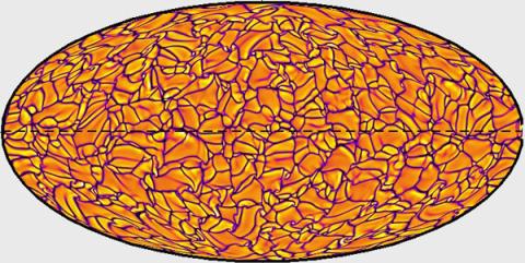 Convective patterns in a computer simulation of solar convection